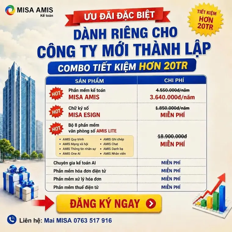 Ưu đãi MISA AMIS Kế toán dành cho công ty mới thành lập